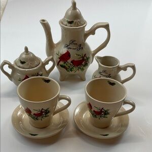Vintage Cardinal Mini Tea Set Peace Hope Joy Ceramic 6-Piece